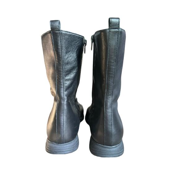 Leather Lace Up Zip Up Ankle Boots Black Comfort Lug Sole Moto Minimalist - Picture 3 of 8